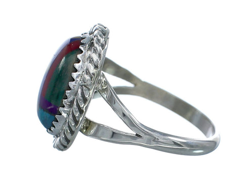 Navajo Manmade Multicolor Inlay Sterling Silver Ring Size 8-1/2 X10204